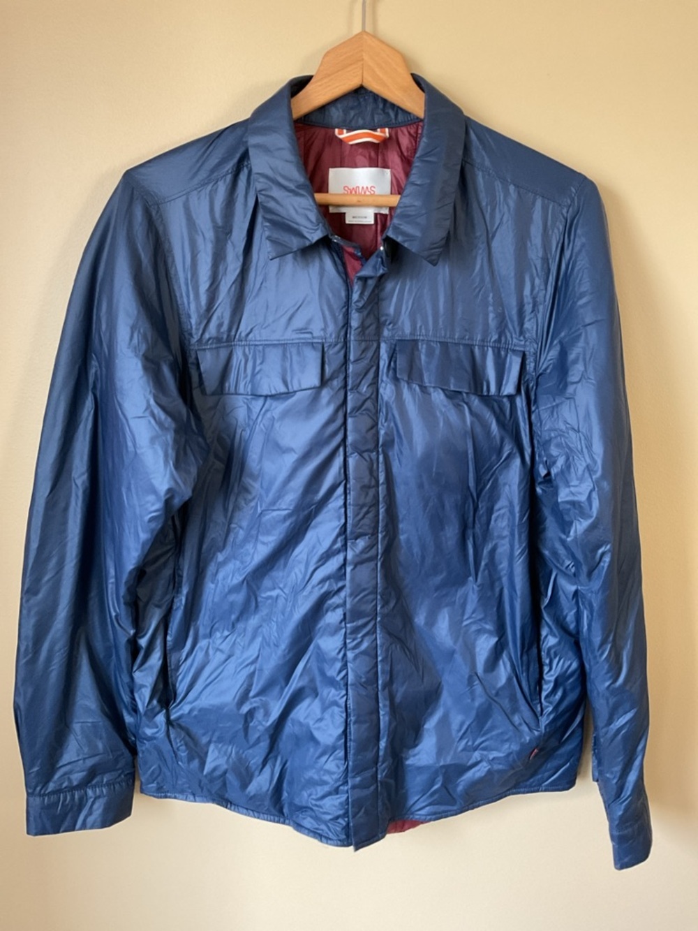 SWIMS Men's Navy Lightweight Shirt Jacket with Burgundy Interior - Picture 6 of 7